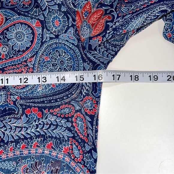 Lucky Brand Blue & Red Paisley Print Split Neck Semi-sheer Blouse Xsmall Women’s - Picture 6 of 9